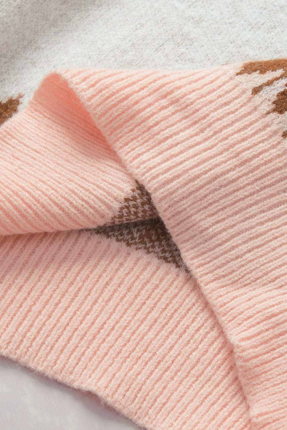 Geometric Contrast Round Neck Long Sleeve Sweater - Trendsi - Flyclothing LLC