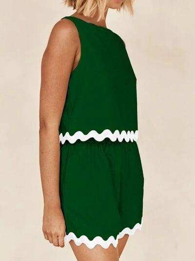 Contrast Trim Round Neck Tank and Shorts Set - Trendsi - Flyclothing LLC