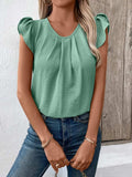 Ruched Round Neck Cap Sleeve Blouse - Trendsi - Flyclothing LLC