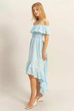HYFVE High-Low Eyelet Ruffled Off-Shoulder Dress - Trendsi - Flyclothing LLC