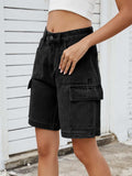 High Waist Denim Shorts with Cargo Pockets - Trendsi - Flyclothing LLC