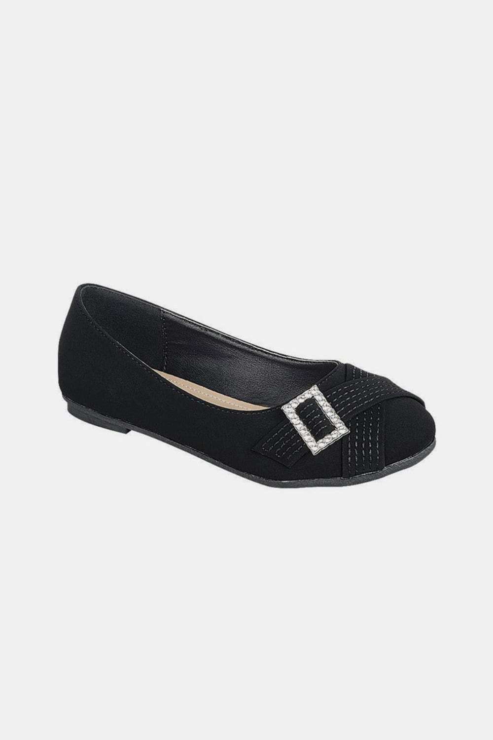 Forever Link Slip On Rhinestone Buckle Ballet Flats - Trendsi - Flyclothing LLC