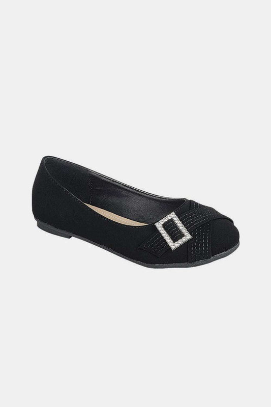 Forever Link Slip On Rhinestone Buckle Ballet Flats - Trendsi - Flyclothing LLC