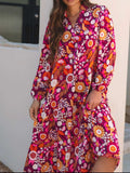 Floral Print Long Sleeve Midi Dress with Pockets - Trendsi - Flyclothing LLC