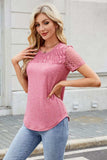 Smocked Round Neck Short Sleeve T-Shirt - Trendsi - Flyclothing LLC