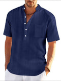Men's Full Size Half Button Short Sleeve Polo Plus Size - Trendsi - Flyclothing LLC