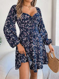Printed Sweetheart Neck Balloon Sleeve Mini Dress - Trendsi - Flyclothing LLC
