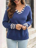 Striped Trim Drop Shoulder Sweater - Trendsi - Flyclothing LLC