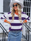 Contrast Striped Round Neck Sweater - Trendsi - Flyclothing LLC