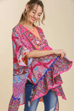 Umgee Full Size Mixed Print Ruffle Hem Open Front Cover Up Plus Size - Trendsi - Flyclothing LLC