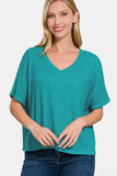 Zenana Drop Shoulder Short Sleeve Jacquard Knit Top - Trendsi - Flyclothing LLC