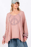 SAGE + FIG Peace Sign Mineral Wash Terry Top - Trendsi - Flyclothing LLC