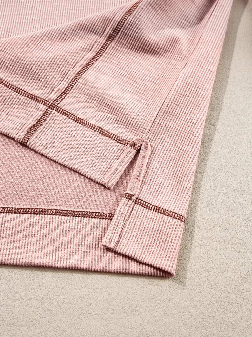 Exposed Seam Ribbed Knit V Neck Top - Trendsi - Flyclothing LLC