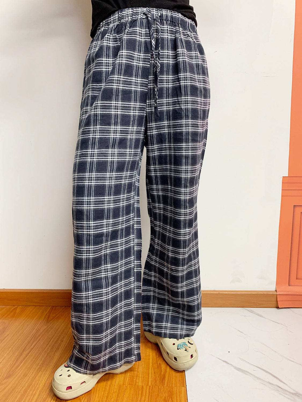 Plaid Drawstring Wide Leg Pants - Trendsi - Flyclothing LLC