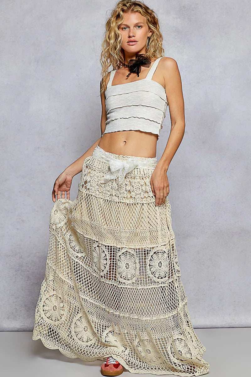 POL Crochet Floral Flared Skirt with Elastic Waist Band - Trendsi - Flyclothing LLC