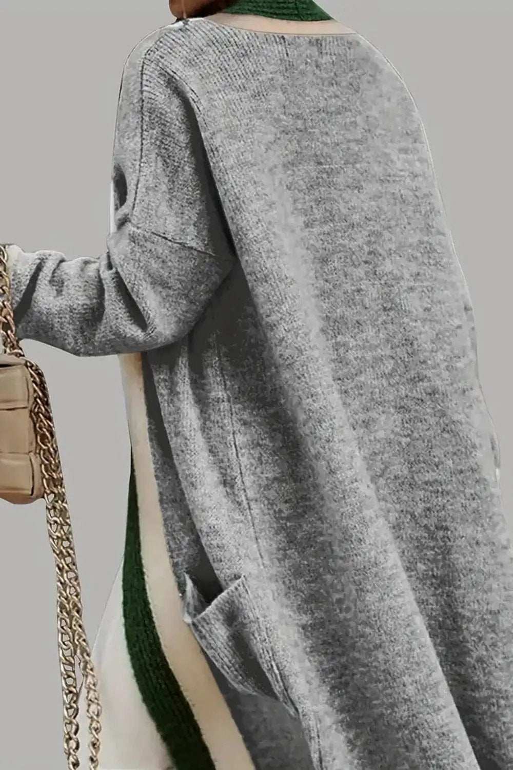 Pocketed Contrast Long Sleeve Hooded Cardigan - Trendsi - Flyclothing LLC