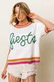 BiBi FIESTA Metallic Letter Short Puff Sleeve Sweater - Trendsi - Flyclothing LLC