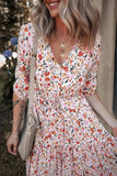 Boho Half Sleeve Floral V Neck Maxi Dress - Trendsi - Flyclothing LLC