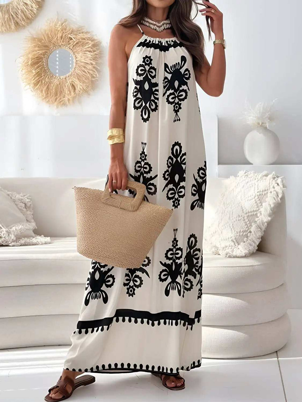 Printed Spaghetti Strap Sleeveless Maxi Dress - Trendsi - Flyclothing LLC