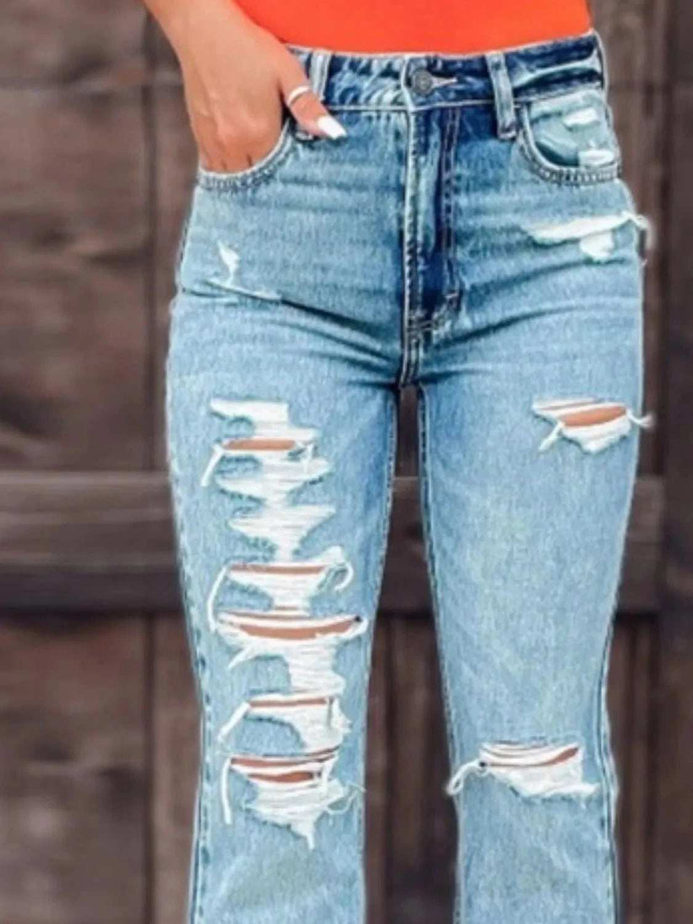 Distressed Slit Bootcut Jeans - Trendsi - Flyclothing LLC