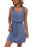 Eyelet Drawstring Round Neck Sleeveless Dress - Trendsi - Flyclothing LLC