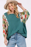 SAGE + FIG Full Size Printed Balloon Sleeve Contrast Top - Trendsi - Flyclothing LLC