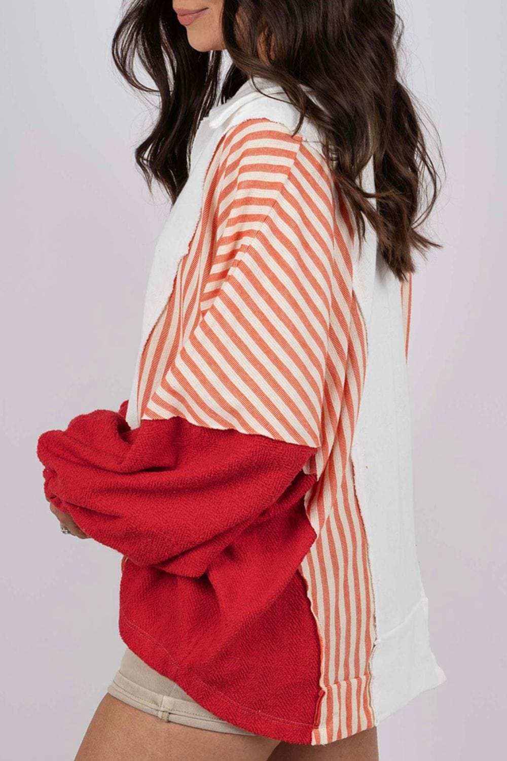 Striped Johnny Collar Long Sleeve Sweatshirt - Trendsi - Flyclothing LLC