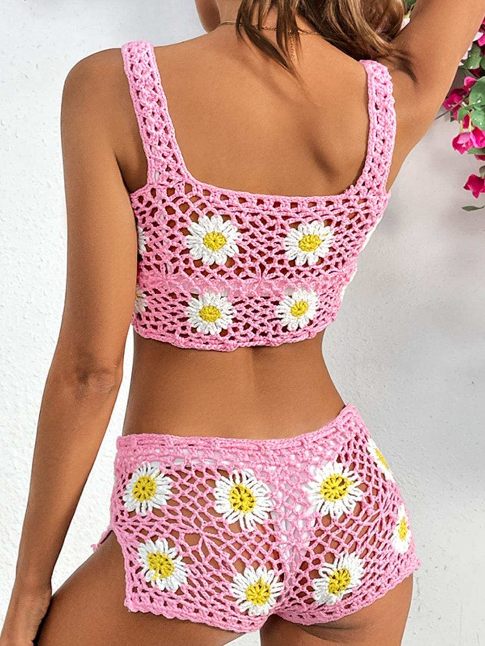 Flower Cutout Wide Strap Two-Piece Cover Up - Trendsi - Flyclothing LLC