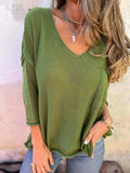 Full Size Casual V-Neck Knit Sweater Plus Size - Trendsi - Flyclothing LLC