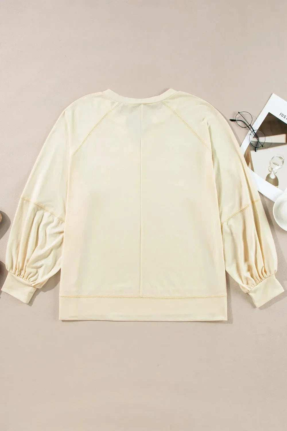 Slit Notched Long Sleeve Blouse - Trendsi - Flyclothing LLC