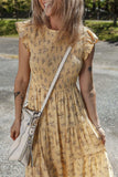 Floral Print Ruffle Cap Sleeve Smocked Flowy Dress - Trendsi - Flyclothing LLC