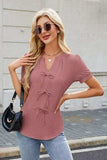 Bow Notched Short Sleeve Blouse - Trendsi - Flyclothing LLC