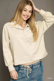 Umgee Collared Neck Long Sleeve Top with Raw Hem Detail - Trendsi - Flyclothing LLC