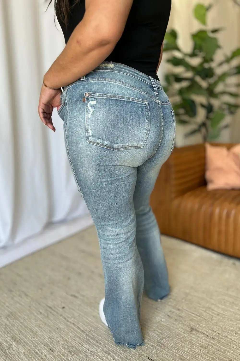 Judy Blue Full Size Medium Rise Tummy Control Destroy Flare - Trendsi - Flyclothing LLC