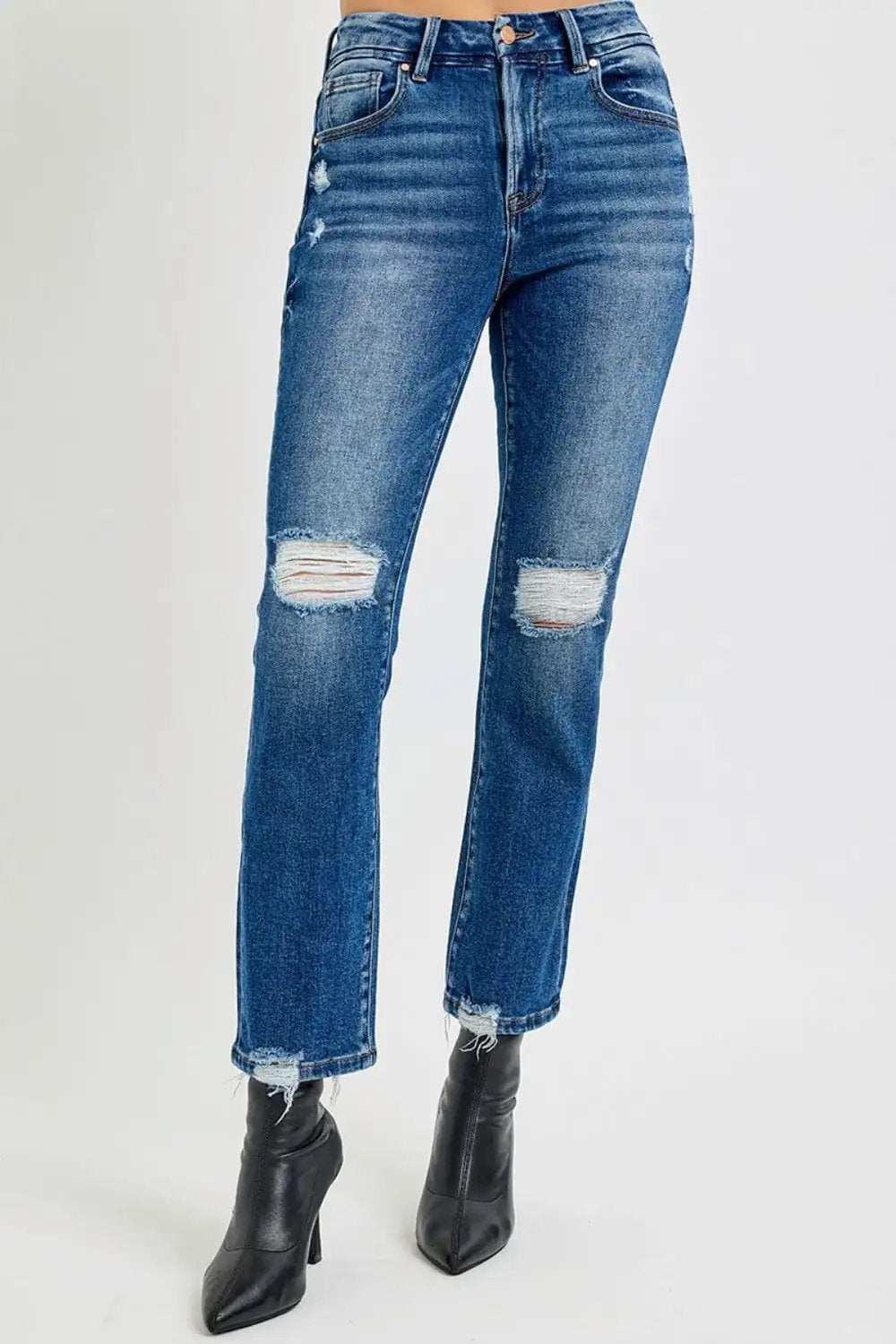 RISEN Full Size High Rise Distressed Crop Straight Jeans - Trendsi - Flyclothing LLC