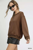 Umgee Round Neck Long Sleeve Fleece Sweatshirt - Trendsi - Flyclothing LLC