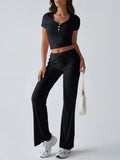 Devine Short Sleeve Top and Drawstring Pants Set - Trendsi - Flyclothing LLC