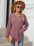 Ribbed Round Neck Long Sleeve T-Shirt - Trendsi - Flyclothing LLC