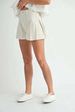 MABLE Pleated High Waist Twill Shorts - Trendsi - Flyclothing LLC