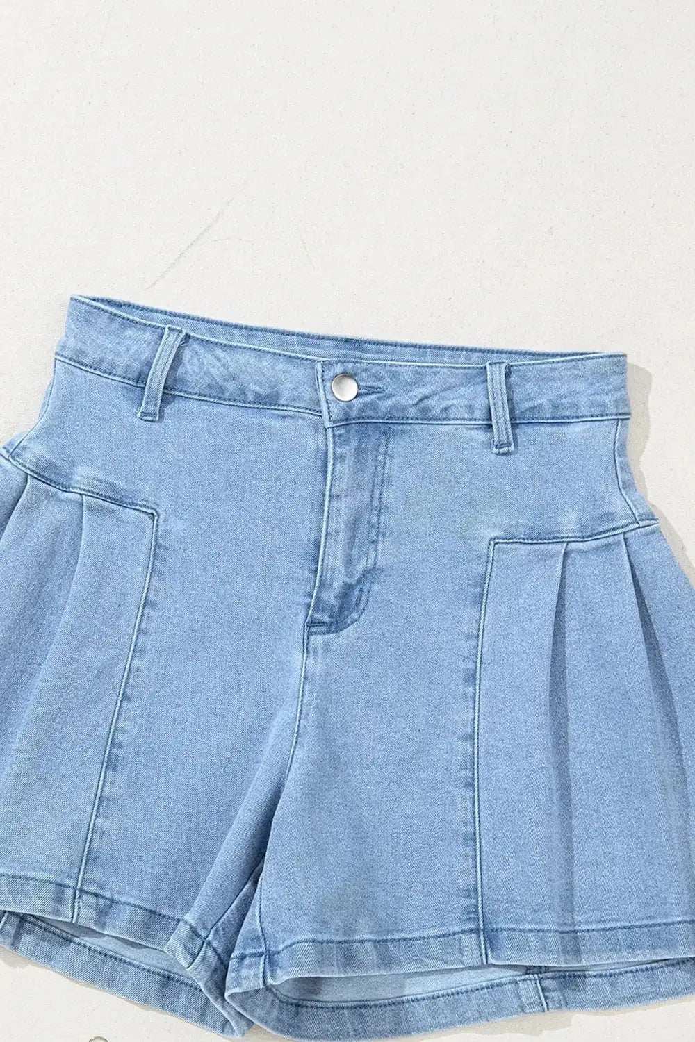 Pleated Patchwork Panel Lightweight Denim Shorts - Trendsi - Flyclothing LLC