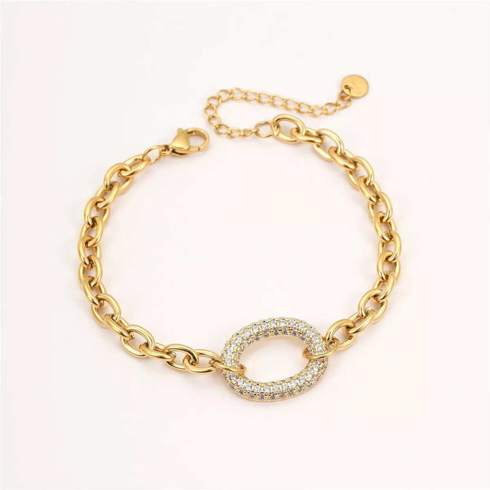 18K Gold-Plated Rhinestone Chain Bracelet - Trendsi - Flyclothing LLC