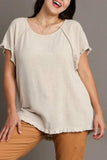 Umgee Full Size Seam Detail Linen Ruffle Fringe Edge Top Plus Size - Trendsi - Flyclothing LLC