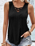 Eyelet Wide Strap Tank - Trendsi - Flyclothing LLC