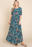 BOMBOM Printed Shirred Maxi Dress - Trendsi - Flyclothing LLC