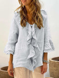 Full Size Ruffled V-Neck Flounce Sleeve Blouse - Trendsi - Flyclothing LLC