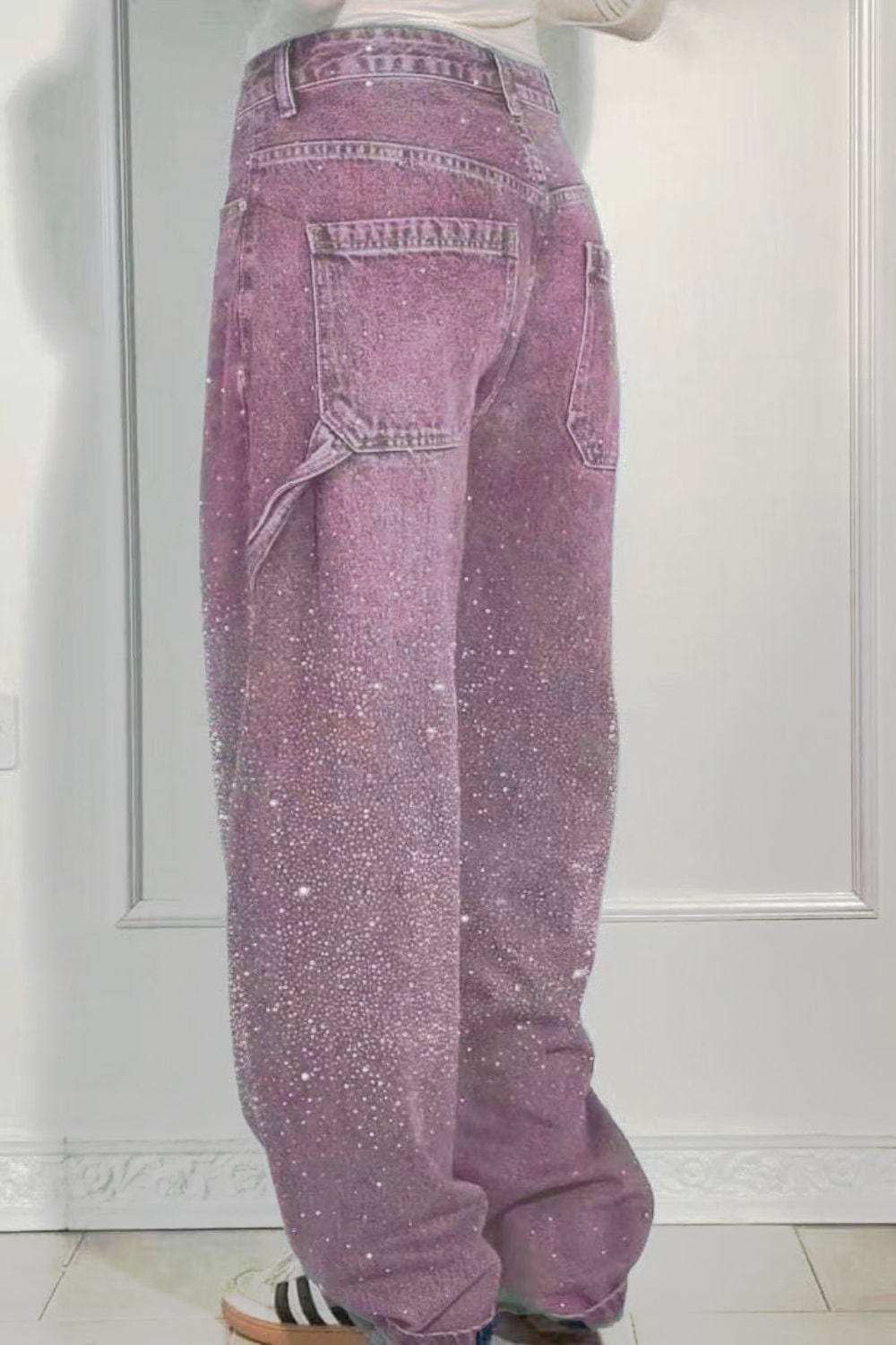Full Size Washed Rhinestone Detail Wide leg Jeans Plus Size - Trendsi - Flyclothing LLC