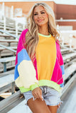 Color Block Round Neck Long Sleeve Top - Trendsi - Flyclothing LLC