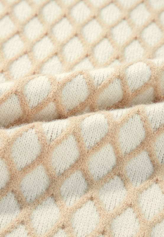 Diamond Pattern Mock Neck Long Sleeve Sweater - Trendsi - Flyclothing LLC