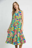 Umgee Ruffled Hem Printed Sleeveless Midi Dress - Trendsi - Flyclothing LLC