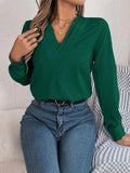 V-Neck Long Sleeve Blouse - Trendsi - Flyclothing LLC